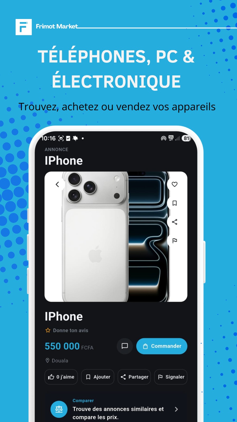 Fiche produit sur Frimot Market : téléphones, PC et électronique