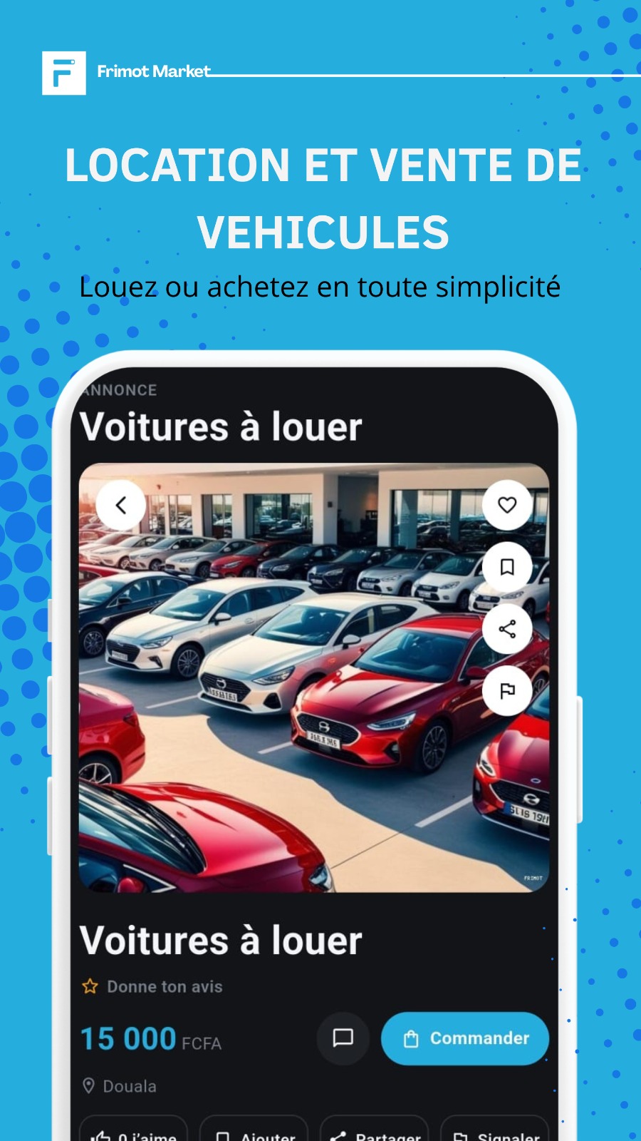 Location et vente de véhicules sur Frimot Market